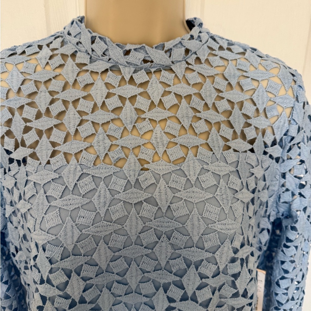 NWT AQUA Sky Blue Lace Long Sleeve Sheath Dress Size M - Picture 6 of 10